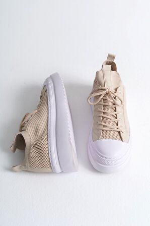 Pabucmarketi Bağcıklı Triko Erkek Casual Ayakkabı Bej