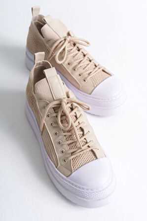 Pabucmarketi Bağcıklı Triko Erkek Casual Ayakkabı Bej