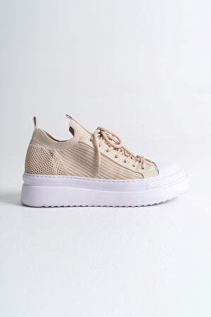 Pabucmarketi Bağcıklı Triko Erkek Casual Ayakkabı Bej