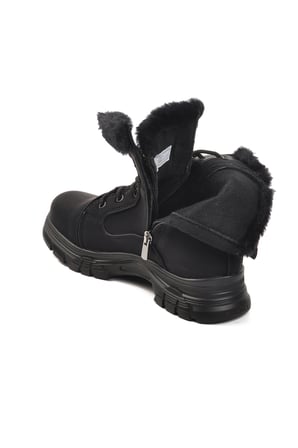 Aspor Siyah Fermuarlı Bağcık Detaylı İçi Polarlı Kadın Sneaker Bot
