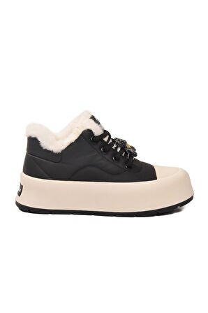 Gamelu Siyah İçi Kürklü Bağcıklı Kadın Sneaker