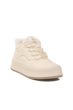 Gamelu Beyaz İçi Kürklü Bağcıklı Kadın Sneaker