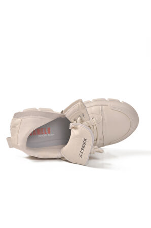 Gamelu Beyaz Fermuarlı Kaymaz Taban Kadın Sneaker Bot