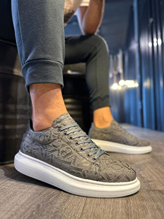 Pabucmarketi Erkek Günlük Ayakkabı Harf Desenli Gri