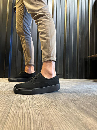 Pabucmarketi Erkek Günlük Ayakkabı Siyah Süet (Siyah Taban)