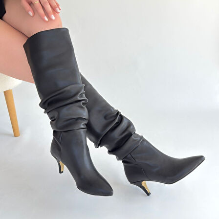 Pabucmarketi Siyah Kadın Topuklu Çizme