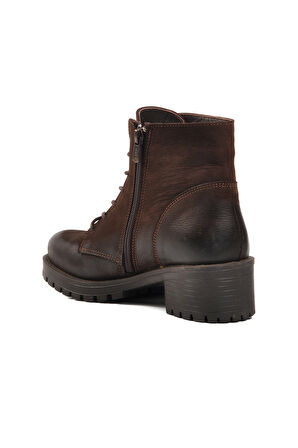 Venüs Kahve Nubuk Fermuarlı Bağcık Detaylı Hakiki Deri Kadın Topuklu Bot