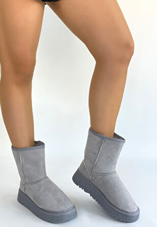 Pabucmarketi Gri Süet Kadın Düz Bot
