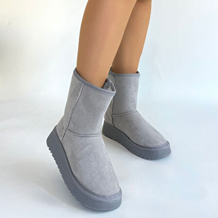 Pabucmarketi Gri Süet Kadın Düz Bot