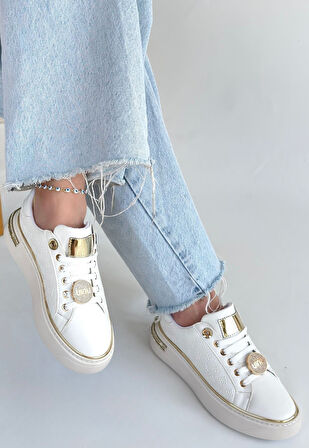 Pabucmarketi Beyaz Bağcıklı Kadın Spor Ayakkabı