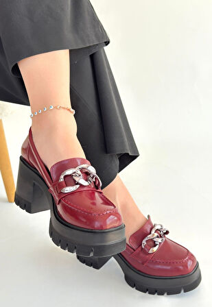 Pabucmarketi Bordo Rugan Kadın Topuklu Ayakkabı