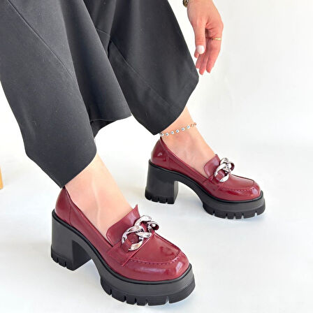 Pabucmarketi Bordo Rugan Kadın Topuklu Ayakkabı