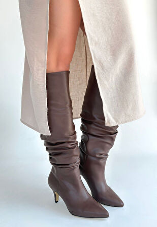 Pabucmarketi Kahverengi Kadın Topuklu Çizme