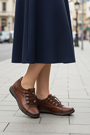 Aspor Taba Lastik Bağcıklı Kadın Casual Ayakkabı