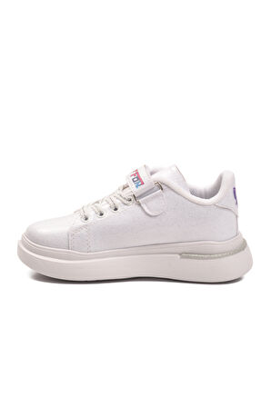 Aspor Beyaz Rugan Simli Cırtlı Kız Çocuk Spor Ayakkabı