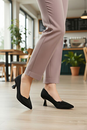 Aspor Siyah Saten Kadın Topuklu Ayakkabı