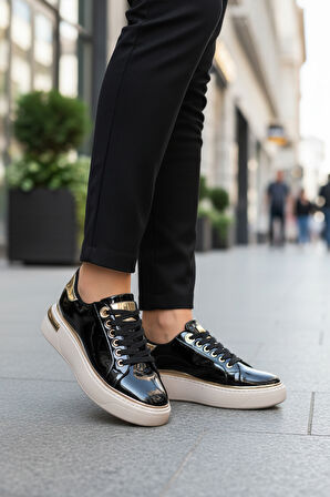 Aspor Siyah Rugan Bağcıklı Kadın Sneaker