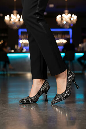 Pierre Cardin Siyah Taş İşlemeli Kadın Abiye Ayakkabı