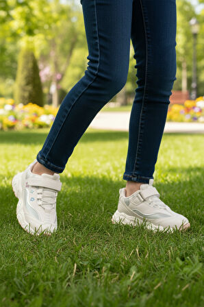Cool Beyaz Cırtlı Kız Çocuk Spor Ayakkabı