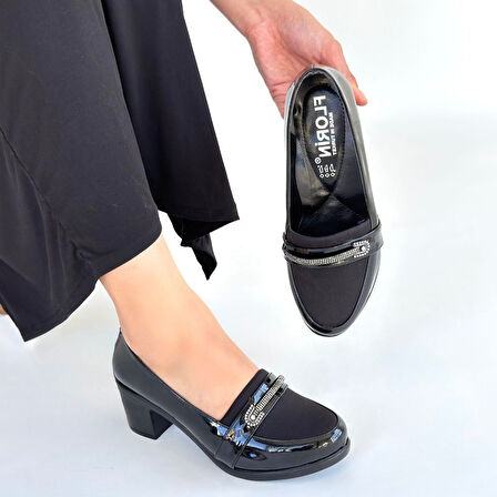 Pabucmarketi Siyah Rugan Kadın Topuklu Ayakkabı