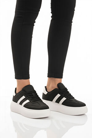 Aspor Siyah Beyaz Yüksek Taban Bağcıklı Unisex Sneaker