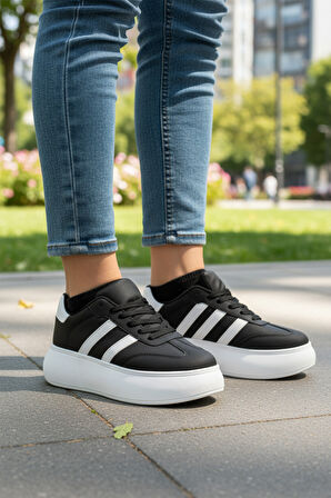 Aspor Siyah Beyaz Yüksek Taban Bağcıklı Unisex Sneaker