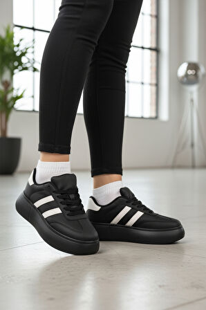 Aspor Siyah Yüksek Taban Bağcıklı Unisex Sneaker