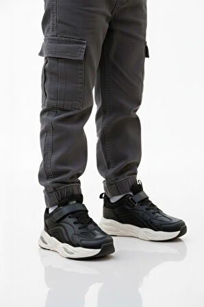 Cool Siyah Beyaz Cırtlı Erkek Çocuk Spor Ayakkabı