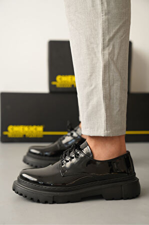 Pabucmarketi Bağcıklı Erkek Günlük Ayakkabı Siyah Rugan