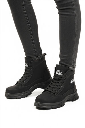 Aspor Siyah Nubuk İçi Kürklü Fermuarlı Bağcıklı Kadın Sneaker Bot