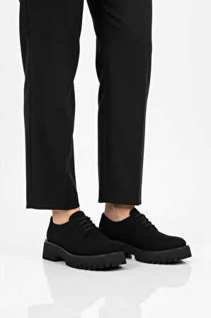 Aspor Siyah Süet Kalın Taban Kadın Casual Ayakkabı