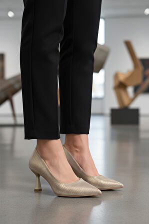 Aspor Altın Kadın Topuklu Ayakkabı