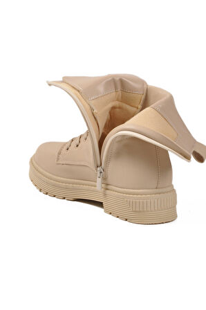 Aspor Bej İçi Polarlı Fermuarlı Kadın Bot