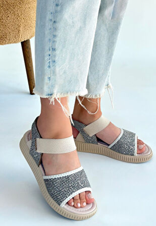 Pabucmarketi Yeşil Hasır Kadın Düz Sandalet