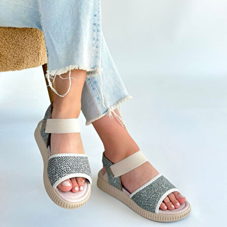 Pabucmarketi Yeşil Hasır Kadın Düz Sandalet