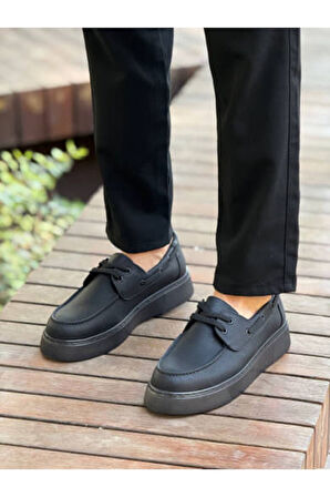 Pabucmarketi Bağcıklı Erkek Günlük Ayakkabı Siyah (Siyah Taban)