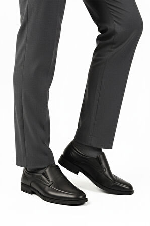 Aspor Siyah Bağcıksız Deri Erkek Casual Ayakkabı