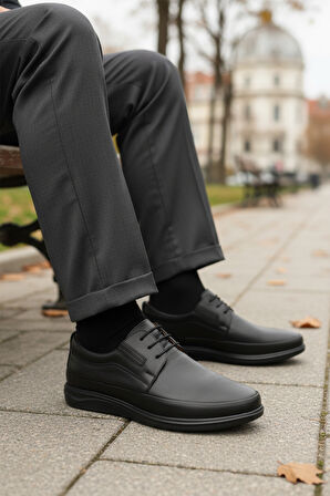 Aspor Siyah Hakiki Deri Bağcıklı Jel Taban Erkek Casual Ayakkabı