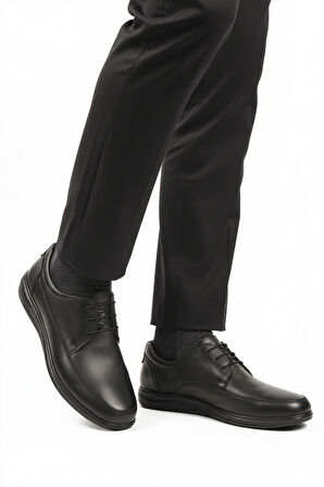 Aspor Siyah Hakiki Deri Bağcıklı Jel Taban Erkek Casual Ayakkabı