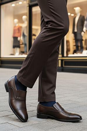 Aspor Kahve Hakiki Deri Bağcıksız Erkek Klasik Ayakkabı