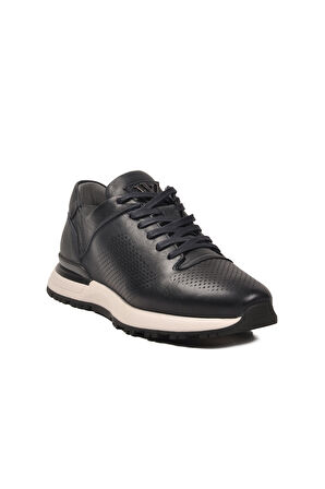 Voyager Lacivert Bağcıklı Hakiki Deri Erkek Sneaker