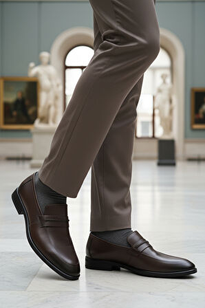 Aspor Kahve Hakiki Deri Bağcıksız Erkek Klasik Ayakkabı