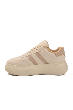 Aspor Bej Yüksek Taban Bağcıklı Kadın Sneaker