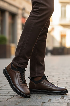 Aspor Kahve Hakiki Deri Büyük Numara Erkek Casual Ayakkabı