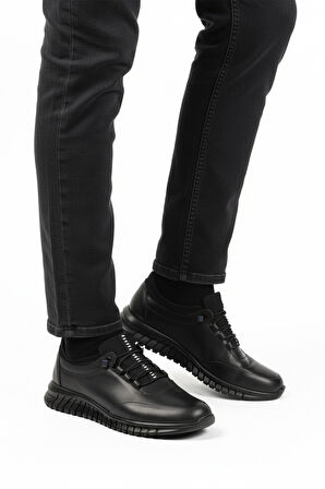 Aspor Siyah Bağcıklı Jel Taban Hakiki Deri Erkek Casual Ayakkabı