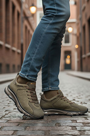 Walkway Haki Bağcıklı Hakiki Deri Erkek Spor Ayakkabı