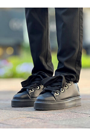 Pabucmarketi Bağcıklı Erkek Günlük Ayakkabı Siyah (Siyah Taban)