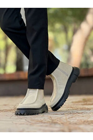 Pabucmarketi Fermuarlı Erkek Düz Bot Kum Süet