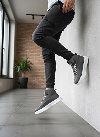 Pabucmarketi Bağcıklı Erkek Spor Bot FÜME (BEYAZ TABAN)