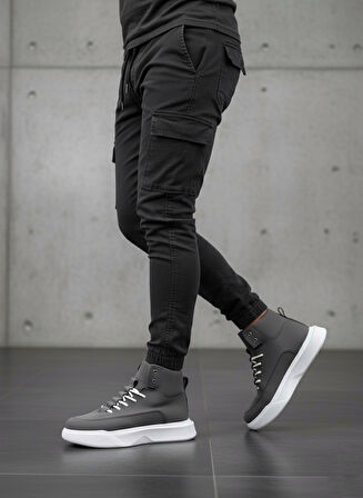 Pabucmarketi Bağcıklı Erkek Spor Bot FÜME (BEYAZ TABAN)